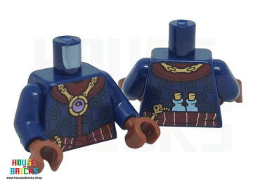 LEGO® 6503568 - 76382 - Minifiguur Torso, gouden hanger met oog, donkerrode kraag, sjerp, sleutel, flesjes op de rug, donkerblauwe armen, roodbruine handen
