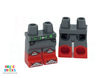LEGO® 6434202 - 102970 - Minifiguur, Heupen met Donkerblauwgrijze Benen en Rode Laarzenpatroon met Limoenkleurige Riem, Witte Knieschijven, Tenenprint