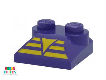 LEGO® 4221032 - 48839 - Steen, Aangepast 2 x 2 x 2/3 Twee Noppen, Gebogen Hellinguiteinde met Gele Driehoek op 3 Balkenprint