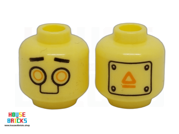 LEGO® 6469170 - 106377 - Minifiguur, Hoofd met zwarte wenkbrauwen, gouden droidogen, metalen bekleding op de rug en oranje driehoeksymbool