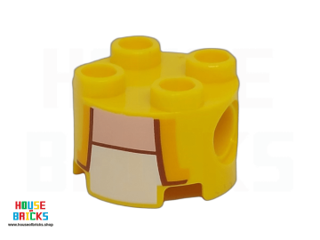 LEGO® 6407818 - 94468 - Steen Rond 2 x 2, Pin Gaten met Gouden Bannen, Donkeroranje Rand en Witte Ondershirt print