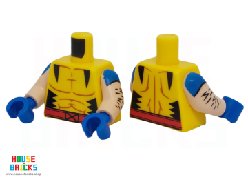 LEGO® 6446944 - 76382 - Minifiguur, Torso Muscle Ouline, Zwarte Driehoeken, Rode Riem met X-print, Lichte Nougatarmen met Blauwe Driehoeken en Haarprint, Blauwe Handen