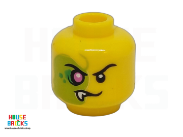 LEGO® 6469150 - 106358 - Minifiguur, Hoofd mutant Blacktron, zwarte wenkbrauwen, limoengroene rechterkant, donkergroene sporttanden, paars oog, slagtand