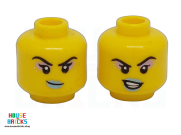 LEGO® 6482923 - 108027 - Minifiguur, Hoofd Metaalroze oogschaduw, Metaalblauwe lippen, Gesloten mond grijns/Open mond grijns