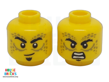 LEGO® 6483300 - 108172 - Minifiguur, Hoofd dubbelzijdig Gith Warlock, zilveren versieringen, dikke zwarte wenkbrauwen, sikje, grijns / boze frons