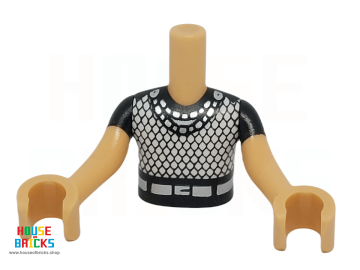 LEGO® 6471104 - 73161 - Minipop, Torso, Olly met Zwart Shirt, Zilveren Maliënkolder, Riem print, Warm Tan Armen en Handen (Jongen)