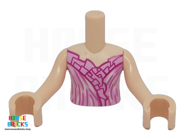 LEGO® 6516986 - 73141 - Minipop, Torso met Jurk, Felroze Ruches, Donkerpaarse Afwerking, Zilver / Donkerroze Strepen print, Licht Nougat Armen en Handen