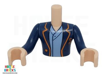 LEGO® 6518004 - 73441 - Minipop, Torso met Uniform, Donkerblauw Jasje, Gouden Rand, Fel Lichtblauw Shirt met Opdruk, Donkerblauwe Armen, Licht Nougatkleurige Handen