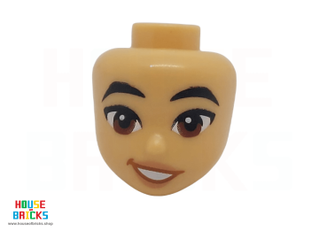 LEGO® 6416546 - 101186 - Minipop, Hoofd met Zwarte Wenkbrauwen, Roodbruine Ogen, Open Scheve Mond Glimlach, Donkeroranje Lippen