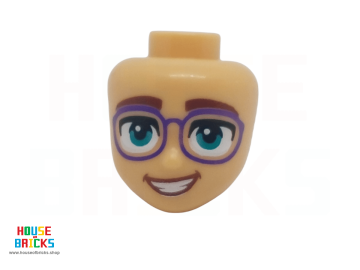LEGO® 6416639 - 101245 - Minipop, Hoofd met Paarse Bril, Donker Turquoise Ogen, Open Mond Glimlach