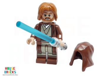 LEGO® sw1220 - Star Wars - Minifiguur - Obi-Wan Kenobi - Roodachtig bruin gewaad, donkeroranje middellange lengte warrig met middenscheiding haar