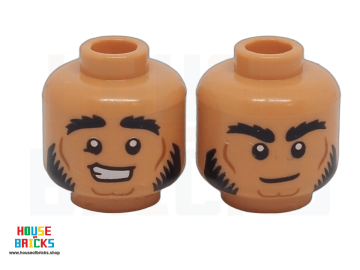 LEGO® 6483281 - 108153 - Minifiguur, Hoofd Tweezijdig Halfling Druïde, Dikke Zwarte Wenkbrauwen, Baard, Scheve Grinnik / Grote Glimlach