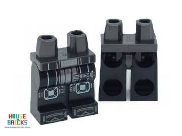 LEGO® 6444161 - 104315 - Minifiguur, Heupen en Zwarte Benen met Zilveren Lijnen, Metallic Blauwe Kniebeschermers