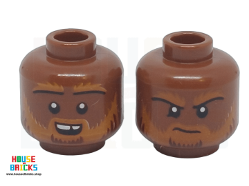 LEGO® 6483289 - 108161 - Minifiguur, Hoofd Dwergbarbaar, donkeroranje, dikke wenkbrauwen, baard, snor, glimlach met afgebroken tand, frons