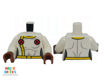 LEGO® 6446870 - 76382 - Minifiguur, Torso, Gele Rand/riem, Rode Cirkels met Zwarte X-print, Witte Armen, Roodbruine Handen
