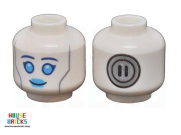 LEGO® 6469174 - 106381 - Minifiguur, Hoofd Droid, donkerblauwe wenkbrauwen, donkerturkooizen ogen, lippen, zilveren lijnen, plug op de achterkant