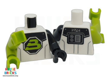 LEGO® 6492290 - 109333 - Minifiguur, Torso, linker zwarte arm en hand, rechter limoengroene dubbele arm en handen met zwart/wit ruimtepak, Blacktron II-logoprint