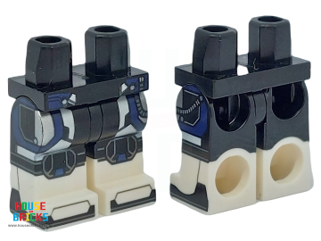 LEGO® 6447507 - 104638 - Minifiguur, Heupen met Zwarte Benen en Wit Laarzen Patroon met Zwart/Donkerblauw Pantser, Bandjes print