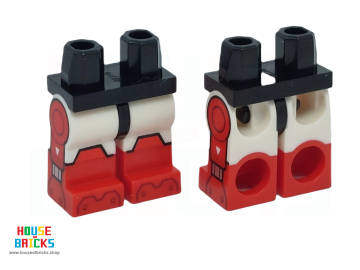 LEGO® 6469186 - 106393 - Minifiguur, Heupen met Witte Benen en Rode Laarzen patroon met Pantser Knie Kappen, Tenen, print met Robotachtige Zijkanten
