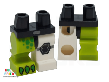LEGO® 6469195 - 106398 - Minifiguur, Heupen en wit linkerbeen, limoengroen rechterbeen met zwarte kniebeschermer, groene klauwen, hexagon-vlekkenprint