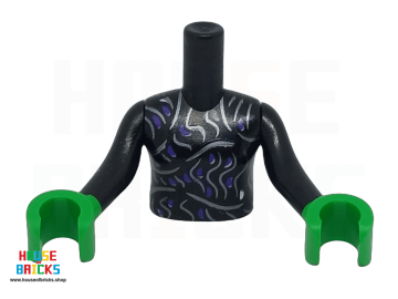 LEGO® 6517001 - 73141 - Minipop, Torso met Zilveren / Gouden Decoratie, Zwarte Armen, Fel Groene Handen