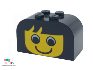 LEGO® 81947 - 81781 - Steen, Aangepast 2 x 4 x 2 Dubbele Gebogen Bovenkant met Geel Gezicht, Eenvoudig Patroon
