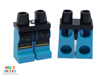 LEGO® 6464453 - 105594 - Minifiguur, Heupen en Donkerblauwe Benen met Zwart Schort, Bruine Haren, Gouden Randprint